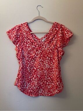 Liverpool Red and White V-Neck Printed Blouse